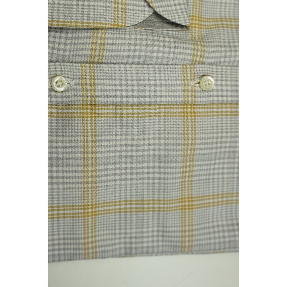 Isaia Gold Gray White Glen Plaid Long Sleeve Cotton Dress Shirt 15.5/39 NEW - Picture 3 of 5